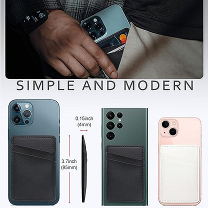 Phone Wallet Stick On, Leather Phone Card Holder, Credit Card Holder for Phone Case Compatible with iPhone, Samsung and Android - White, Black - color: White, Black