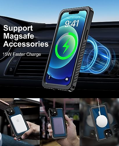 Beeasy for iPhone 12 Waterproof Case Compatible with Magsafe IP68 Underwater Military Grade, Phone Case with Shockproof, Dustproof, Rugged 360 Full Body Protection Cover with Built-in Screen Protector - size: iPhone 12 (6.1")