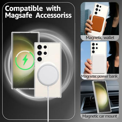 for Samsung Galaxy S23 Ultra Case Magnetic, Compatible with Magsafe 6.8-Inch Slim Fit Heavy Duty Protection Wireless Charging Lightweight Shockproof Anti-Slip Protective Phone Cover, Matte Clear - color: Matte Clear Magnetic