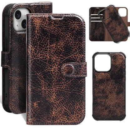 Leather Case Compatible with iPhone 15 Wallet 6.1" | Genuine Leather 2-in-1 Magnetic Detachable Shockproof,Flip Folio Cover with Card Slot,RFID Blocking Brown Coffee - color: Brown Coffee, size: 15