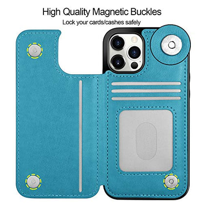 HianDier Wallet Case Compatible with iPhone 13 Pro MAX Case 5G 6.7-inch Slim Protective with Credit Card Slot Holder Flip Folio Soft PU Leather Magnetic Closure Cover, Butterfly Blue - color: Butterfly Blue