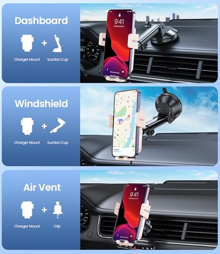 Wireless Car Charger 15W Fast Charging Dash Windshield Vent Car Mount - color: Light pink