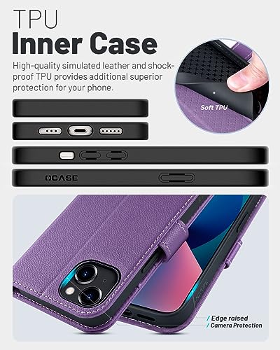 OCASE Compatible with iPhone 15 Wallet Case, PU Leather Flip Folio Case with Card Holders RFID Blocking Kickstand [Shockproof TPU Inner Shell] Phone Cover 6.1 Inch 2023, Litchi Purple - color: Litchi Purple