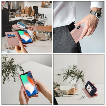 MONASAY Wallet Case for iPhone X/Xs with 3 Card Holders - Rosegold | Kickstand,RFID Blocking,6.6 feet of shock absorption,PU Leather,Strong Magnetic Closure,Fits 5.8 inch ONLY,screen Protector - color: Rosegold