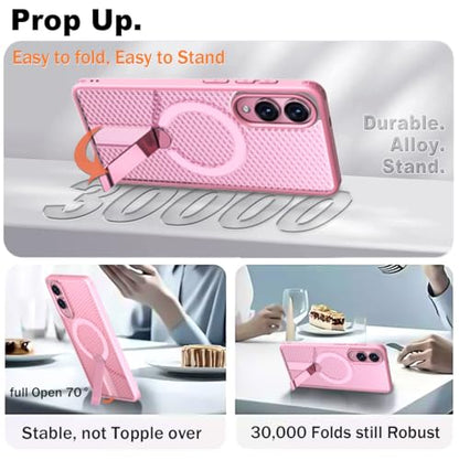 for Samsung Galaxy S25 Edge Case with Stand Compatible with MagSafe +1 Screen Protector, [Built in Kickstand &Magnet][Heat Dissipate] Protective Matte Case for Galaxy S25 Edge (Pink) - color: Pink