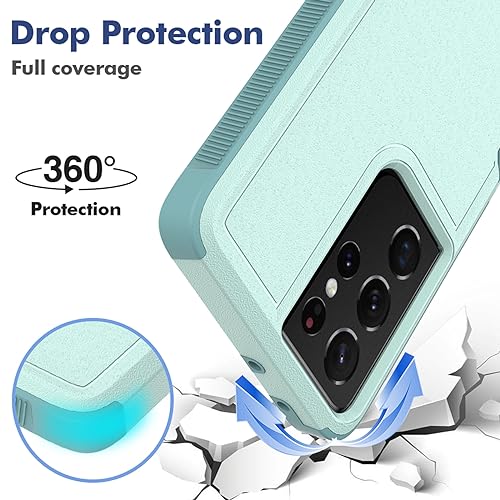 for Samsung Galaxy S21 Ultra Case: Dual Layer Protective Heavy Duty Cell Phone Cover Shockproof Rugged with Screen Protector - Military Protection Bumper Tough - Samsung Galaxy S21 Ultra 5G, Green - color: Mint Green (PC) + Mint Green (TPU)
