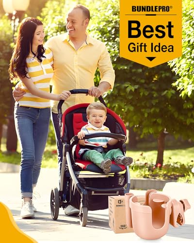 BUNDLEPRO Stroller Cup Holder with Phone Holder, 2-in-1, Pink - color: PINK