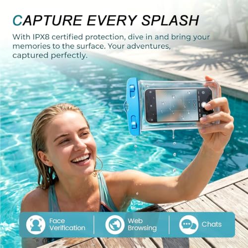 Waterproof Phone Pouch,IPX8 Phone Case for iPhone 17/15 Pro Max,Underwater | Phone Dry Bag for Beach Playing & Swimming,Snorkel,Skiing,Surfing Cruise Essential,Touch Screen with Lanyard(Fits Up to 7.2") - color: Blue