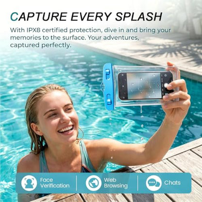 Waterproof Phone Pouch,IPX8 Phone Case for iPhone 17/15 Pro Max,Underwater | Phone Dry Bag for Beach Playing & Swimming,Snorkel,Skiing,Surfing Cruise Essential,Touch Screen with Lanyard(Fits Up to 7.2") - color: Blue