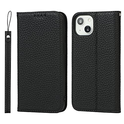 iCoverCase Compatible with iPhone 13 Wallet Case with Credit Card Holder and Wrist Strap, RFID Blocking Genuine Leather Flip Magnetic Phone Cover 6.1 Inch (All Black) - color: 1-All Black (No Headphone Storage Belt), size: iPhone 13