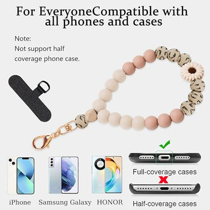 Silicone Beaded Phone Wrist Strap for Women, Elastic Wristlet - color: Khaki Daisy