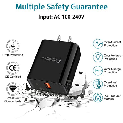 Quick Wall Charger Block 3A Android Phone Brick,9FT Fast Charging USB Type