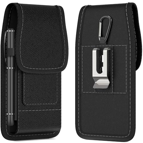 Holster for Motorola Moto G Power/G Play/Moto G/G36 G06 G57 Pure G05 2026 2025 2024 2023 Cell Phone Case Belt Clip Carabiner Card ID Holder Nylon Pouch Bag (Fits Otterbox or Case on)