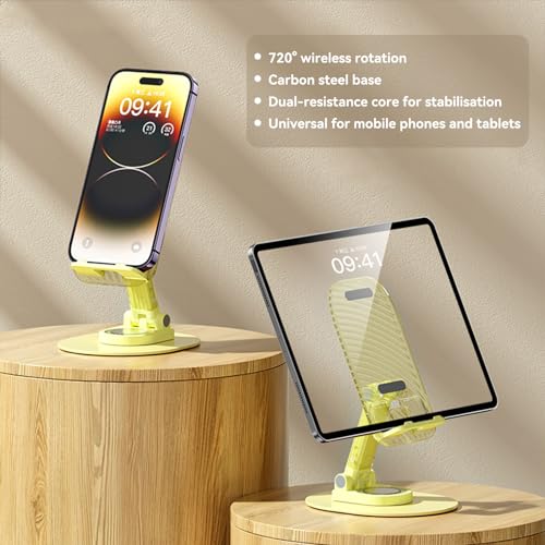 Foldable Desktop Phone Holder, Phone Holder on Desk Compatible with iPhone15, 14, 13 Pro Max Mini, Suitable for 3.5-12.9 inch Phones and Tablet Computer. (Yellow) - color: Yellow
