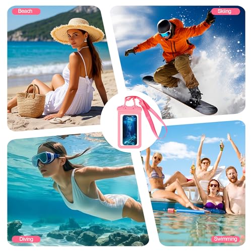 IPX8 Waterproof Phone Pouch Universal Cell Phone Dry Bag Patented Sealed Lock Lanyard Mobile Phone Case for Swimming Surfing Beach for iPhone 17 16 15 Samsung S26 S25 Xiaomi up to 8.9" - color: Pink - 2 Pack