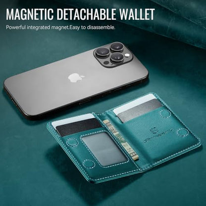 Strapurs Magnetic Card Holder Compatible with MagSafe Phones and Cases, PU Leather Phone Wallet for iPhone 17/16/15/14/13/12/Pro/Max/Plus/Air, 4 Card Slots RFID Blocking with Zipper Pocket,Bluegreen - color: Blue Green