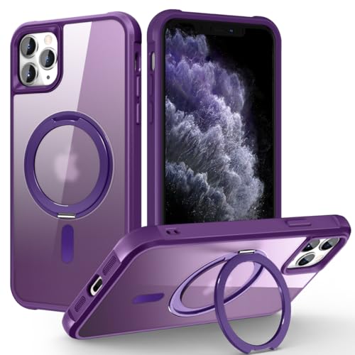 Designed for iPhone 11 Pro Max Case with 360° Rotatable Magnetic Ring Stand [Compatible Mag-Safe] [Military Grade Protection] Translucent Matte Phone Cases for Women Men 6.5'', Purple - color: Purple, size: Iphone 11 PRO MAX