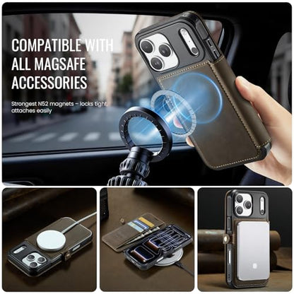 for iPhone 17 Pro Max Slim Case Wallet Wireless Charging, Brown - color: Brown, size: iPhone 17 Pro Max - 6.9"