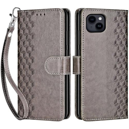 for iPhone 15 Plus Wallet case, Gray-Cube | 3 Card Holders, Kickstand, Shockproof TPU Shell, PU Leather, Magnetic Closure, Protective Flip Folio Cover, Women - color: 10