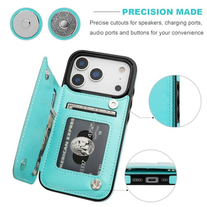 ONETOP for iPhone 17 Pro Wallet Case with Credit Card Holder,LightBlue | Kickstand,ID/Cash Holder,Case Wallet with Card Slots,Double Magnetic Clasp,Durable PU Leather Shockproof Cover for Women Men - color: Light Blue