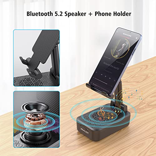 ZEALOT Cell Phone Stand with Wireless Bluetooth Speaker, Phone Holder and Wireless Induction Speaker Amplifier Dock Compatible with iPhone/ipad/Samsung,Gifts for Women Men Dad Him Her-Black - color: Black