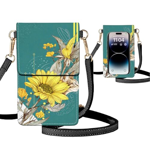 Small Crossbody Bags for Women Touchscreen Cell Phone Bag Cross Body Purses with adjustable Strap,Gifts For Teenage Girls - color: The Hidden Cat & Flower