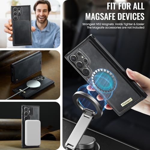 for Samsung Galaxy S26 Ultra 2in1 Detachable Wallet Case, Black | Compatible with Magsafe, Magnetic, RFID Blocking Card Holder, Shockproof, Kickstand, Wireless Charging, PU Leather Flip Cover - color: (Detachable 2 in 1)-Black, size: Galaxy S26 Ultra