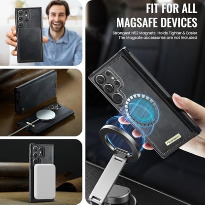 for Samsung Galaxy S26 Ultra 2in1 Detachable Wallet Case, Black | Compatible with Magsafe, Magnetic, RFID Blocking Card Holder, Shockproof, Kickstand, Wireless Charging, PU Leather Flip Cover - color: (Detachable 2 in 1)-Black, size: Galaxy S26 Ultra