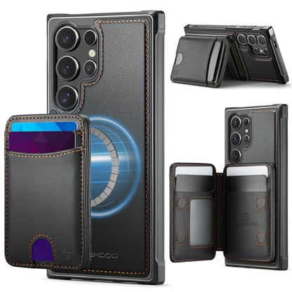 WJX for Samsung Galaxy S25 Ultra MagSafe Wallet Case, 2-in-1 Detachable Luxury Card Holder, Universal MagSafe Compatible, RFID Blocking, Shockproof Kickstand Slim Cover，Black - color: Black, size: Galaxy S25 Ultra