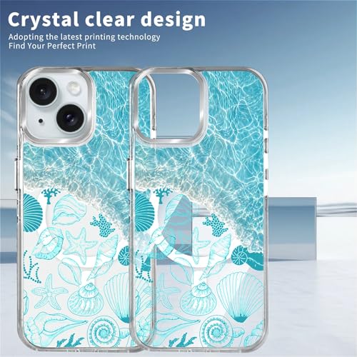 VisEnt Clear Case for iPhone 15, Magnetic Phone Case, Transparent Slim Cover, Military Grade Protection, Shockproof, Anti-Yellowing, Scratch Resistant, Ocean Wave Shell - color: Ocean Wave Shell, size: Iphone 15
