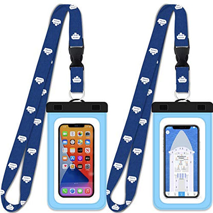 Cruise On Lanyards Waterproof Phone Pouch Dry Case w/Touch Screen for iPhone 15 14 13 12 11 Pro Max XS, Samsung S22+, Pixel 7, Fits Up to 6.5” Screen, Large Floating Holder (2-Pack) Blue