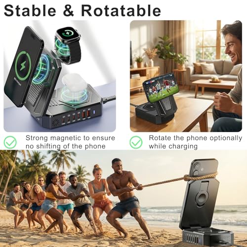 250W Charging Station for Multiple Devices Apple, Foldable 9‑in‑1 Wireless Charger for iPhone, iWatch, USB‑C PD100W Fast Charging Stand Dock for MacBook Air & Pro (Wireless Charging Only for Apple)