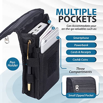 Nylon Multi-Functional Phone Pouch for Outdoor, Work, Travel, Cell Phone Holster Case with Belt Clip, Belt Holder fit for iPhone 17 Pro Max 16/15/14/13 Pro Max Samsung Galaxy S25 Ultra (Black)