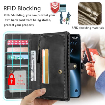 for Wallet Case Compatible with iPhone 15 Pro Max,Multi-Function Detachable 2 in 1 Magnetic iPhone 15ProMax Case Wallet,Flip Strap Zipper Card Holder Phone Case with Shoulder Strap(Darkgray) - color: DarkGray, size: iPhone 15 pro max