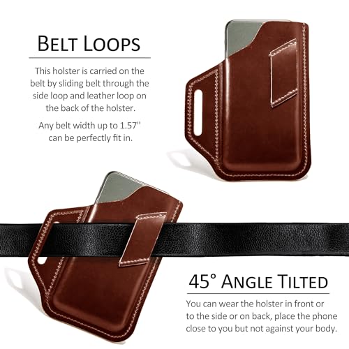 TobbinGear Leather Belt Phone Pouch, Left Handed Leather Cell Phone Holster, Universal Phone Case with Belt Loops, for Men and Women Coffee Large - color: Loops - Coffee, size: L - Left Handed