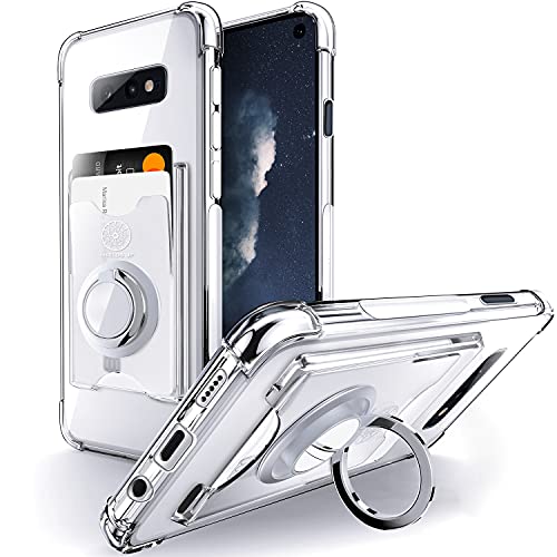 Shields Up for Samsung Galaxy S10E Case with Card Holder Stand, Clear | Minimalist Wallet Case, 3 Card Slots, 360° Rotation Ring Stand/Kickstand, [Drop Protection] Slim Protective Cover - color: Clear, size: Galaxy S10E