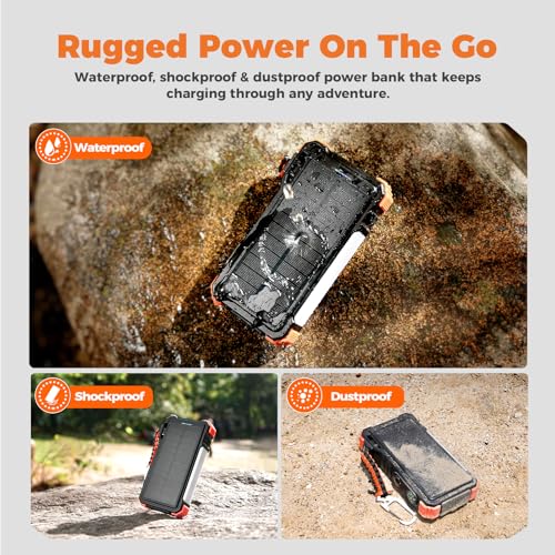 BLAVOR Solar Power Bank 20000mAh, Wireless Charger for Phones & Apple Watch - color: Orange