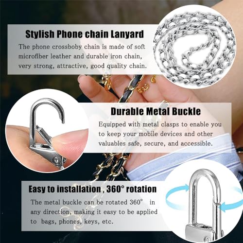 Phone Crossbody Chain Cell Phone Lanyard,Leather+Metal Shouder Strap Universal Cellphone Chain Strap with Tether Patches Compatible with Most Phones Bag Purse Silver+White - color: B