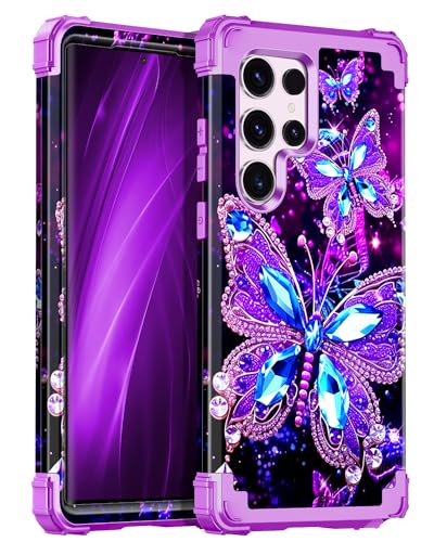 Miqala Compatible with Galaxy S23 Ultra 5G Case,Glow in The Dark Three Layer Heavy Duty Shockproof Protection Hard Plastic Bumper+Soft Silicone Case for Samsung Galaxy S23 Ultra,Dark - color: Dark Butterfly, size: Samsung Galaxy S23 Ultra,6.8 inch