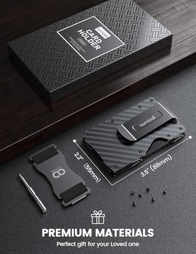 Lamicall Upgraded Hinge Minimalist Wallet for Men, RFID Blocking Wallets - color: Carbon Fiber - CLIP&STRAP