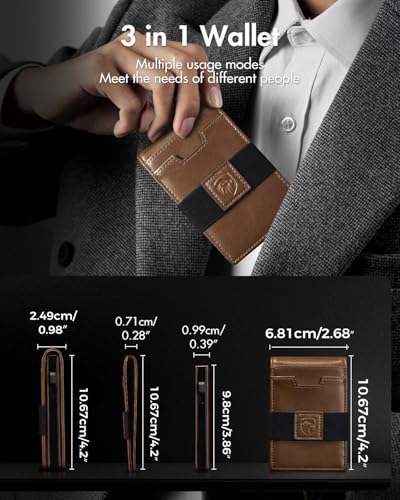 iwantit 3 in 1 MagSafe Wallet Men: Slim Bifold Money Clip + Smart Pop up Card Holder - Cash Strap, Men’s Minimalist Magnetic Wallet, ID Window, Premium Leather (Vegetable-tanned Khaki) - color: Vegetable-tanned Khaki