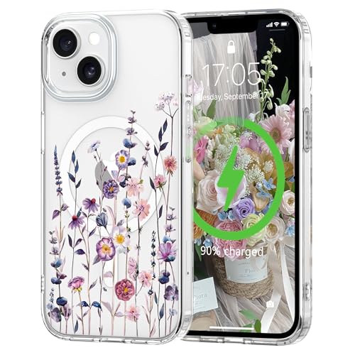 for iPhone 14/13 Case Flower Clear Magnetic Floral,Muticolor | [Compatible with Magsafe], Cute Flower Girls Women Clear Case Silicone Shockproof Protective Cover with Pretty Floral Pattern - color: Muticolor, size: iPhone 14/13