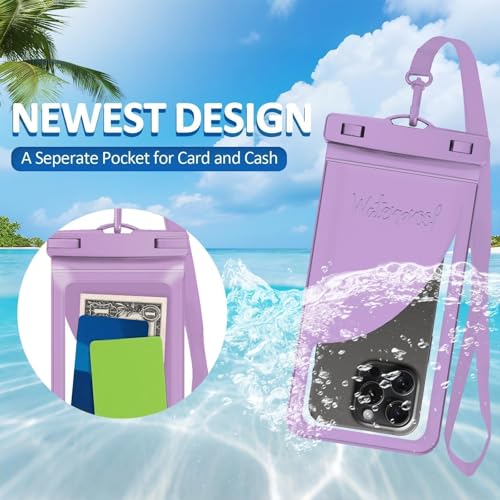 Waterproof Phone Pouch for iPhone 17 16 15 Pro Max IPX8 Pink+Purple | Card Pocket, Lightweight, Large Cellphone Dry Bag, IPX8 Rated, Beach Essential, Cruise Ship, 2 Pack, 8.3 inch - color: B8-Pink+Purple-2 pack