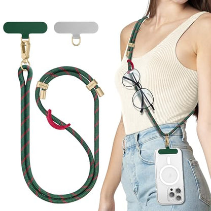 SURPHY Phone Lanyard Crossbody, Phone Strap Crossbody with 2 Tether Tabs - color: Christmas Green