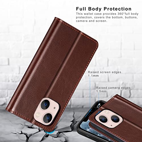 Belemay Case Compatible with iPhone 15 Wallet Case-Genuine Leather-RFID Blocking Card Holders-Shockproof TPU Shell-Kickstand-Durable Flip Cover-Book Folding Phone Case Women Men (6.1-inch) Brown - color: Brown, size: iPhone 15