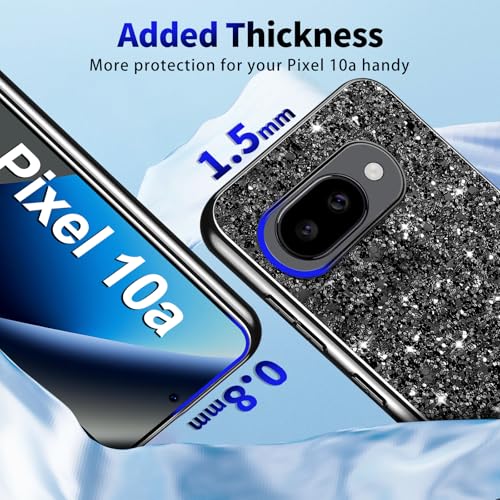 Glitter Case for Google Pixel 10A Phone Case for Women Girls, Slim Ultra Thin Matte Back Shockproof Protective Cover for Google Pixel 10A 5G Crystal Bling Case (Black) - color: Black