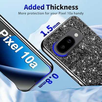 Glitter Case for Google Pixel 10A Phone Case for Women Girls, Slim Ultra Thin Matte Back Shockproof Protective Cover for Google Pixel 10A 5G Crystal Bling Case (Black) - color: Black