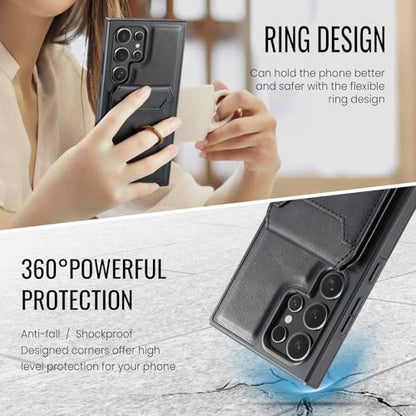 for Samsung Galaxy S26 Ultra 2 in 1 Detachable Card Bag Wallet Case Durable Leather Wallets Magnetic Card Holder 4 Card Slots Ring Stand RFID Blocking Black - color: Black, size: Samsung Galaxy S26 Ultra