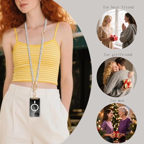 Crystal Phone Lanyard Crossbody Adjustable Rhinestone Anti-Theft Phone Strap Crossbody Cell Phone Neck Strap for Women - color: Multicolor