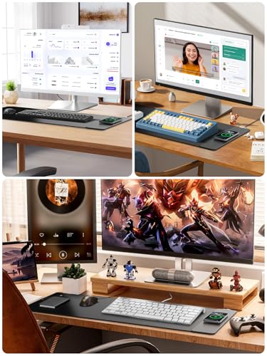 Wireless Charging Mouse Pad, 31.5"x15.8" Large Desk Mat, Smooth Glide - color: Black-31.5"x15.8"-Right